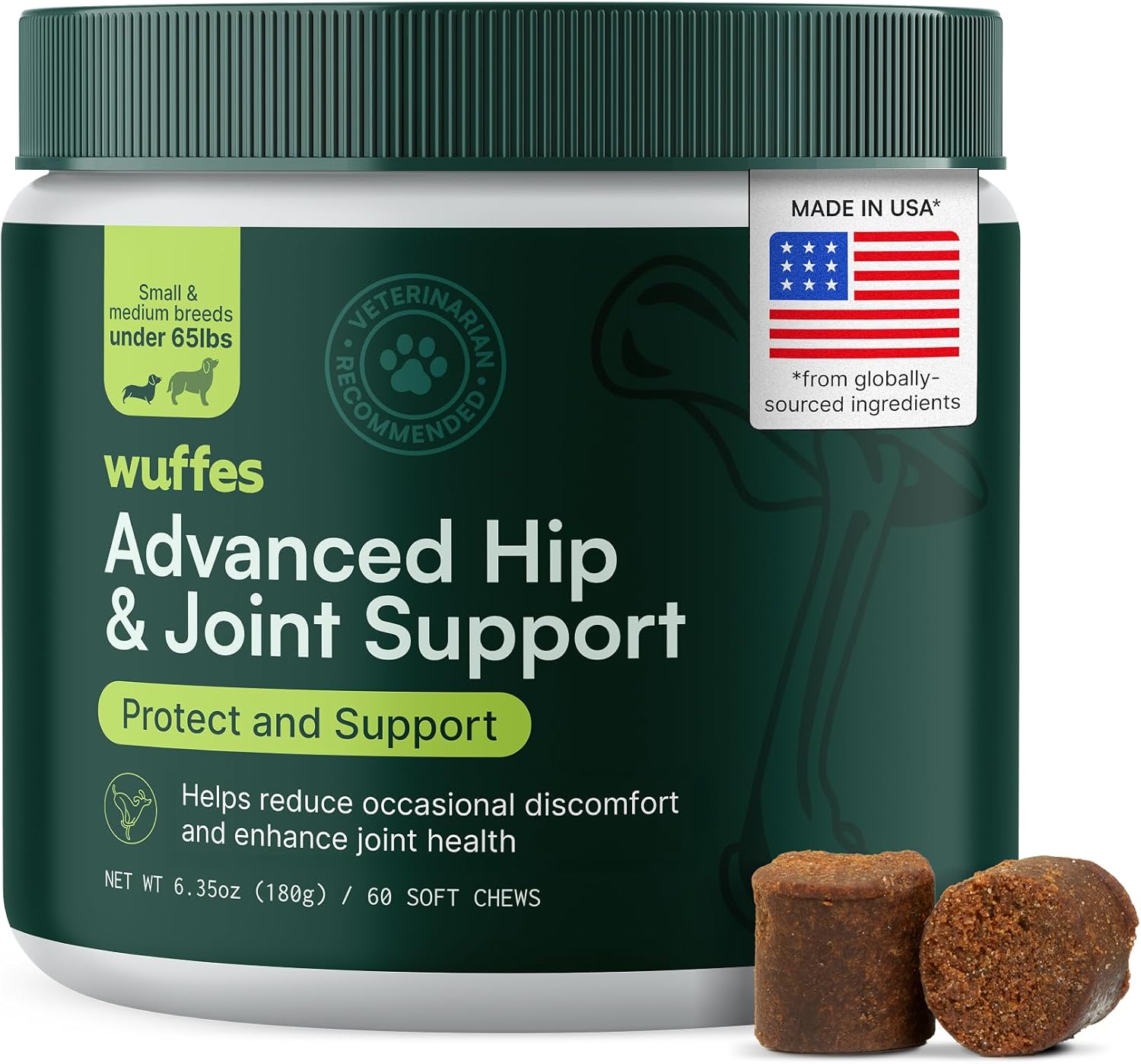 Wuffes Advanced Hip & Joint Chews for Dogs - Powerful Support with Glucosamine, Chondroitin & Omega 3 (Pack of 2, Small & Large Breed)