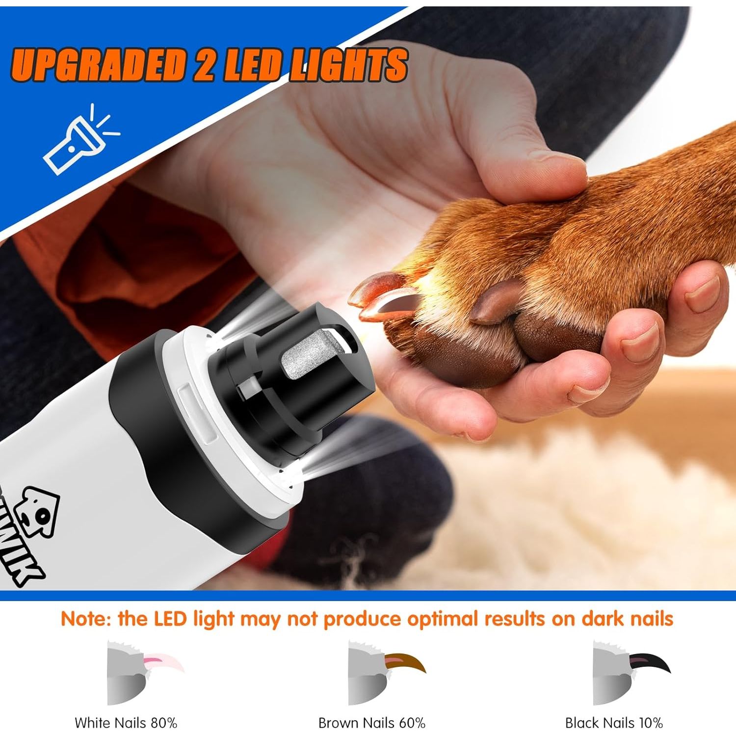  Electric Pet Nail Trimmers with LED Light - Dual-Speed, Quiet Clippers for Dogs and Cats of All Sizes