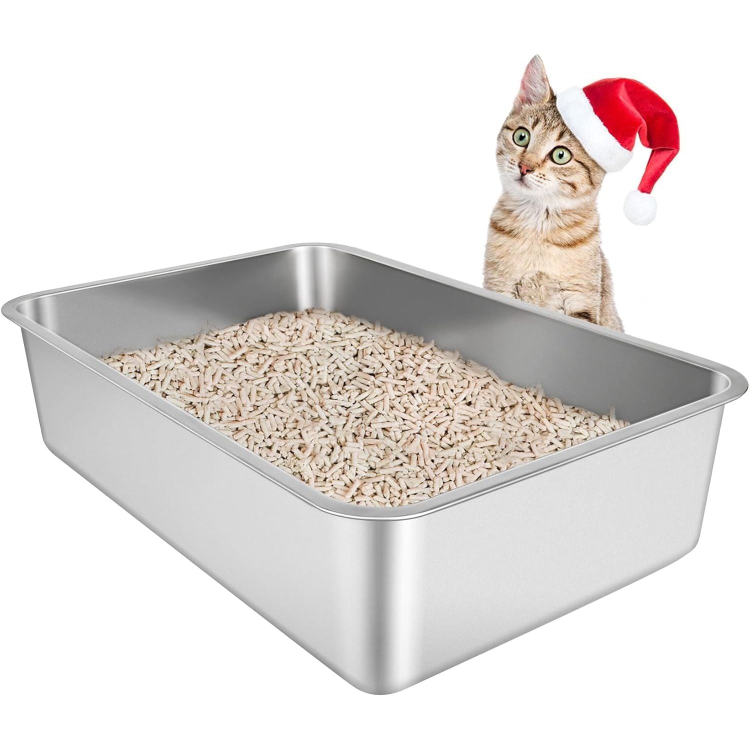 IKITCHEN Large Stainless Steel Cat Litter Box - Odor Resistant, Stain-Free, Rustproof, Non-Stick Surface with Anti-Slip Bottom - 19.5" L x 13.5" W x 6" H