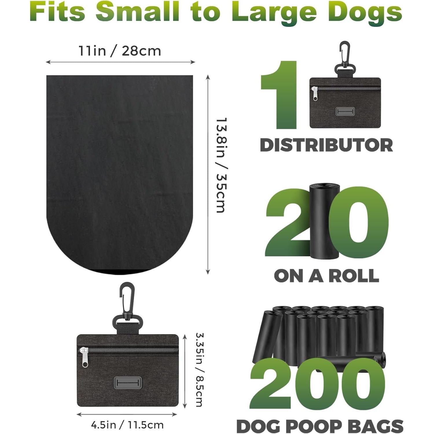 200 Count Dog Waste Bags with Zippered Pouch Dispenser for Dogs of All Sizes