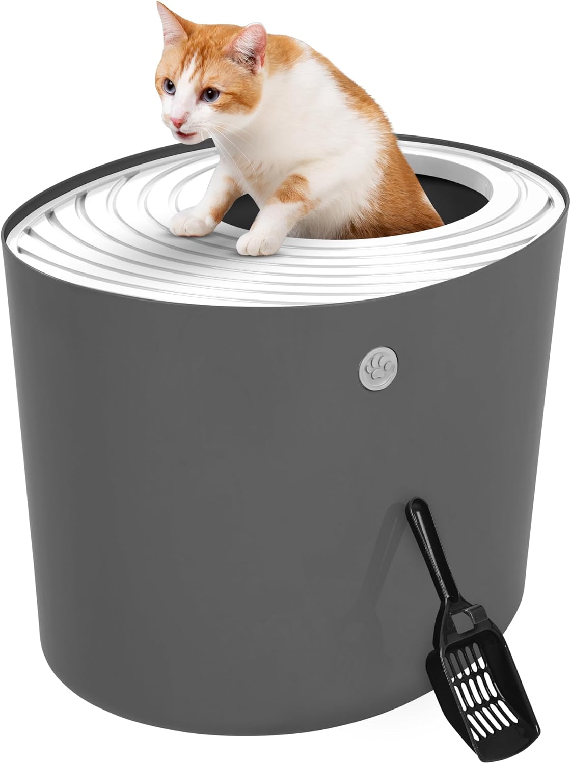 USA Cat Litter Box, Large Top Entry with Litter Catching Lid and Scoop, Dog Proof, Cat Box Enclosure, Beige/White