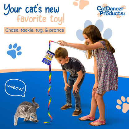 Rainbow Cat Wand Charmer - Safe and Engaging Teaser Toy for Indoor Cats and Kittens, Flexible Exercise Wand with Vibrant Fabric Ribbons