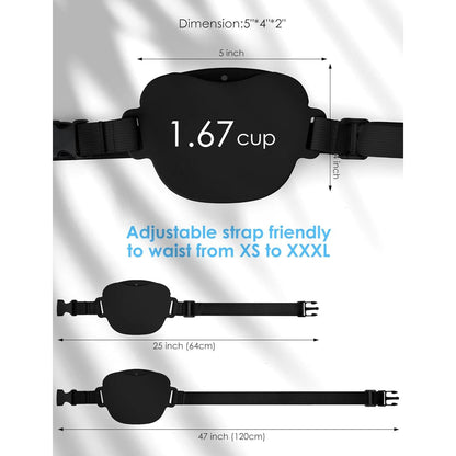 Dog Treat Pouch with Training Clicker and Enhanced Magnetic Closure, 1.67 Cup Silicone Treat Bag Fanny Pack with Adjustable Waist Belt for Pet Training and Walking (Black)