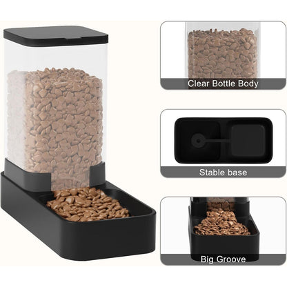 Automatic Feeder and Water Dispenser Set with Pet Food Bowl and Gravity Waterer for Small to Medium Dogs and Cats, 3.3L Capacity (Black)