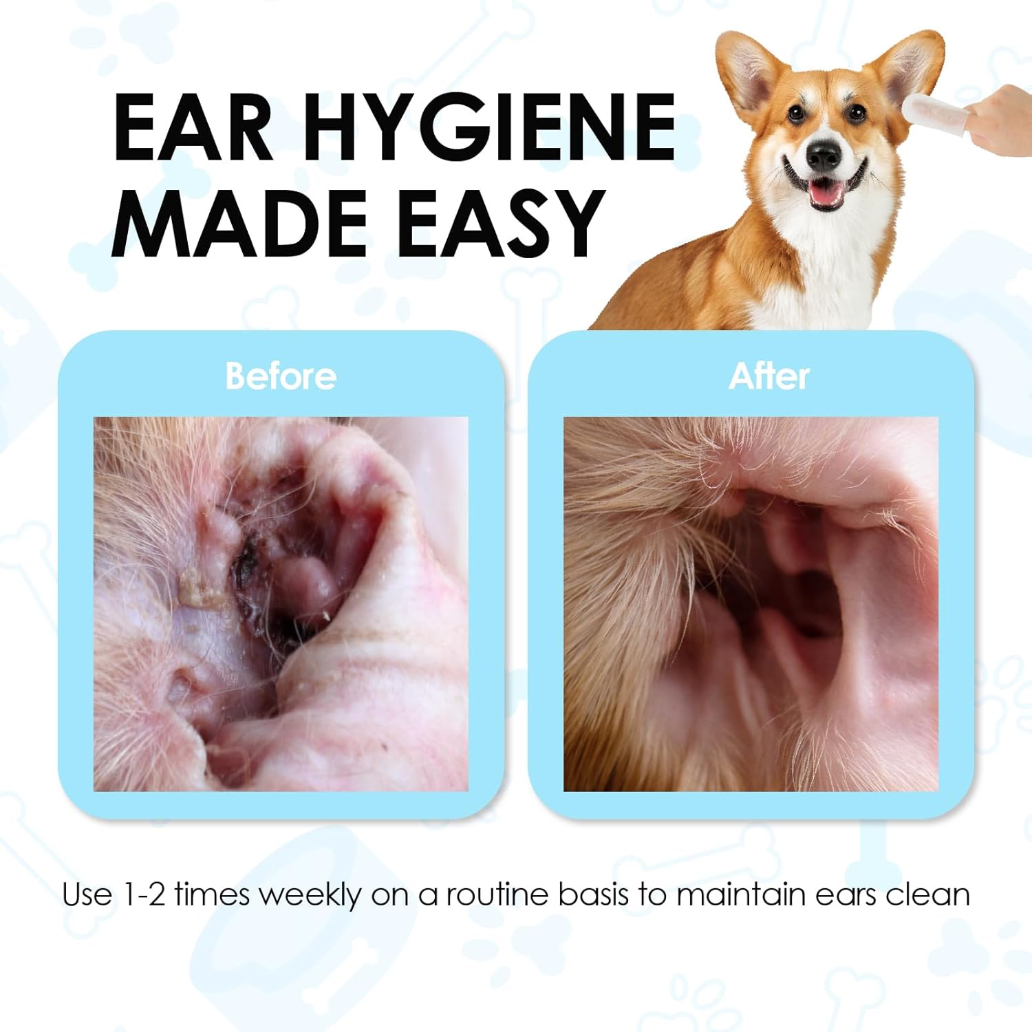 Mooncat Gentle Ear Cleaner Wipes for Cats & Dogs - Soothing Relief for Ear Infections, Mites, and Odors - 40 Easy-to-Use Finger Wipes for Sensitive Ears