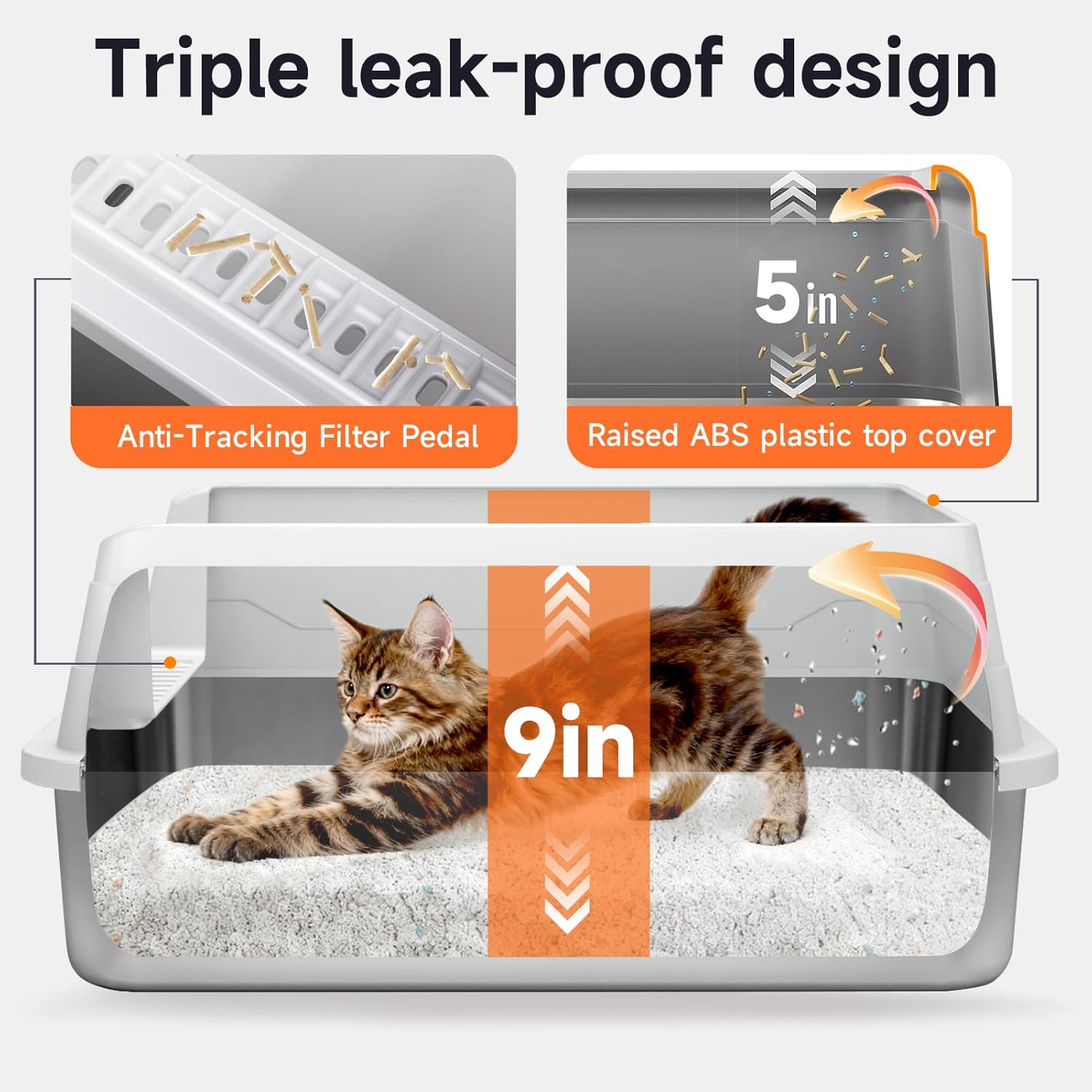 Premium Stainless Steel Cat Litter Box - High Sides, Odor-Free, Easy Access, Includes Scoop, Anti-Scratch & Leak-Proof Design