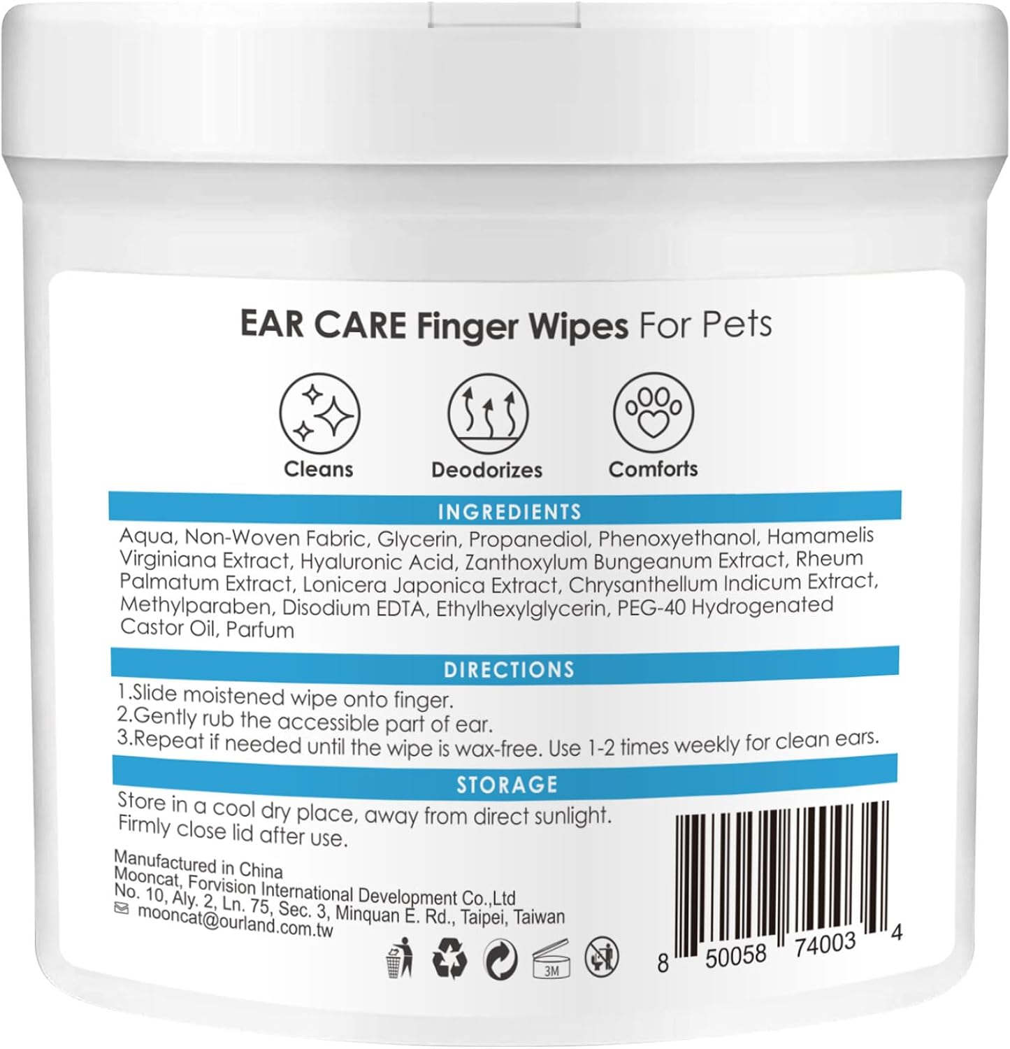 Mooncat Gentle Ear Cleaner Wipes for Cats & Dogs - Soothing Relief for Ear Infections, Mites, and Odors - 40 Easy-to-Use Finger Wipes for Sensitive Ears