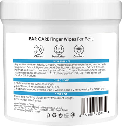 Mooncat Gentle Ear Cleaner Wipes for Cats & Dogs - Soothing Relief for Ear Infections, Mites, and Odors - 40 Easy-to-Use Finger Wipes for Sensitive Ears