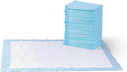 Amazon Basics Leak-Proof Super Absorbent Dog and Puppy Training Pads, 5-Layer Quick-Dry Solution, Regular Size (22x22"), 50 Count, Blue & White