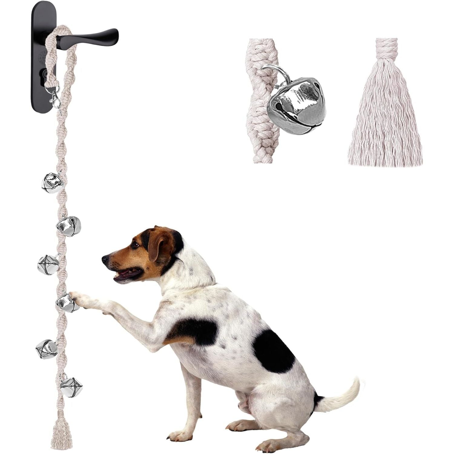 Adjustable Handmade Dog Door Bell for Potty Training - Premium Twisted Yarn, Beige