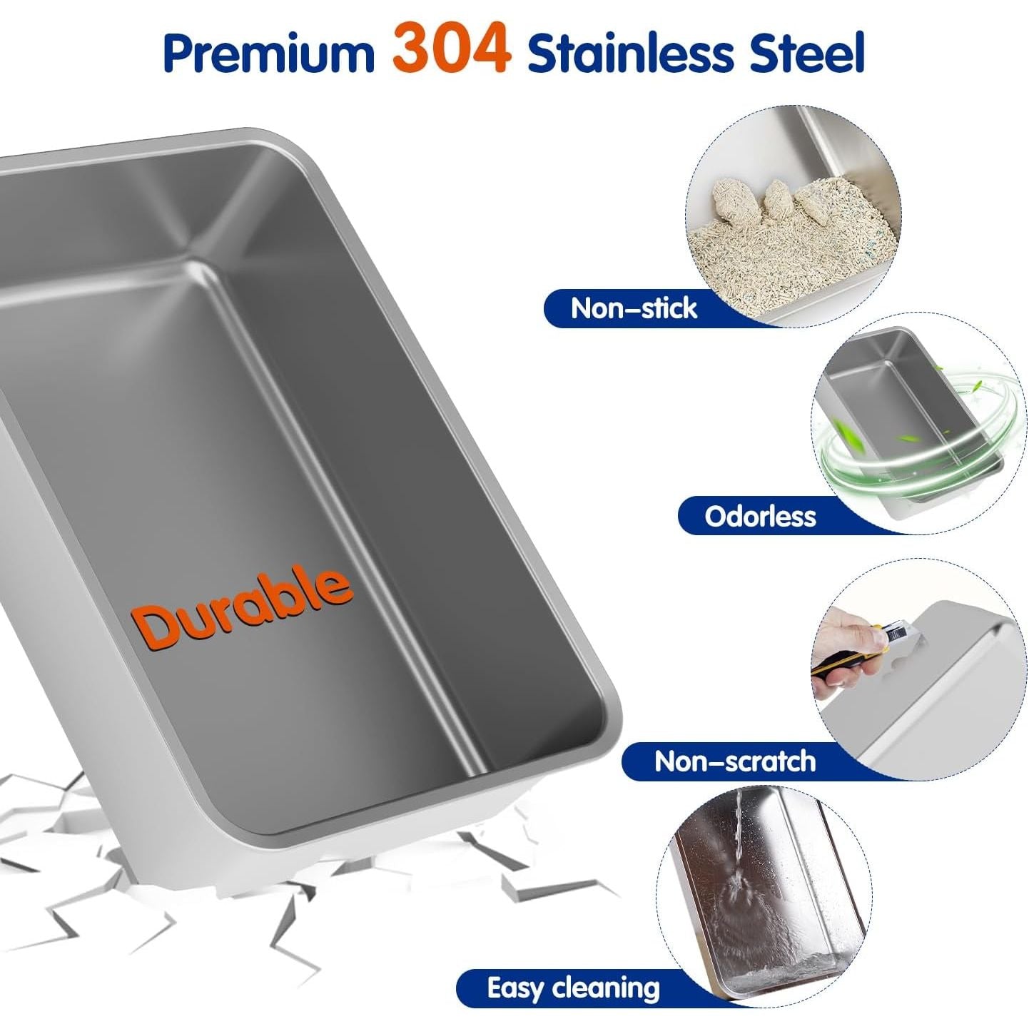 Extra Large XL Stainless Steel Cat Litter Box with Lid - Easy Clean Covered Enclosure with Steps & Scoop