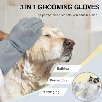  5-Finger Silicone Deshedding and Massage Gloves for Dogs and Cats 
