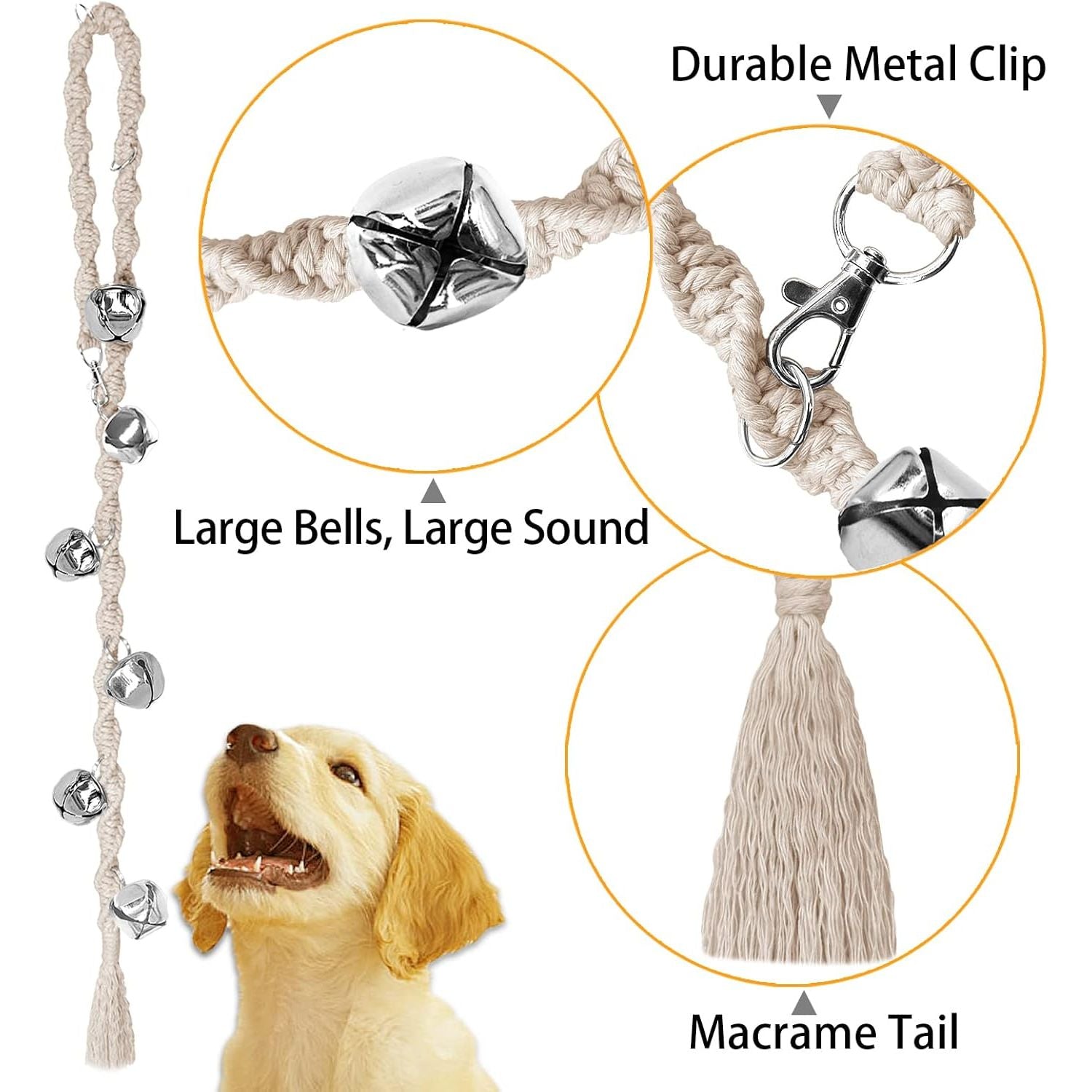 Adjustable Handmade Dog Door Bell for Potty Training - Premium Twisted Yarn, Beige