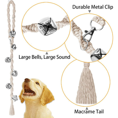 Adjustable Handmade Dog Door Bell for Potty Training - Premium Twisted Yarn, Beige