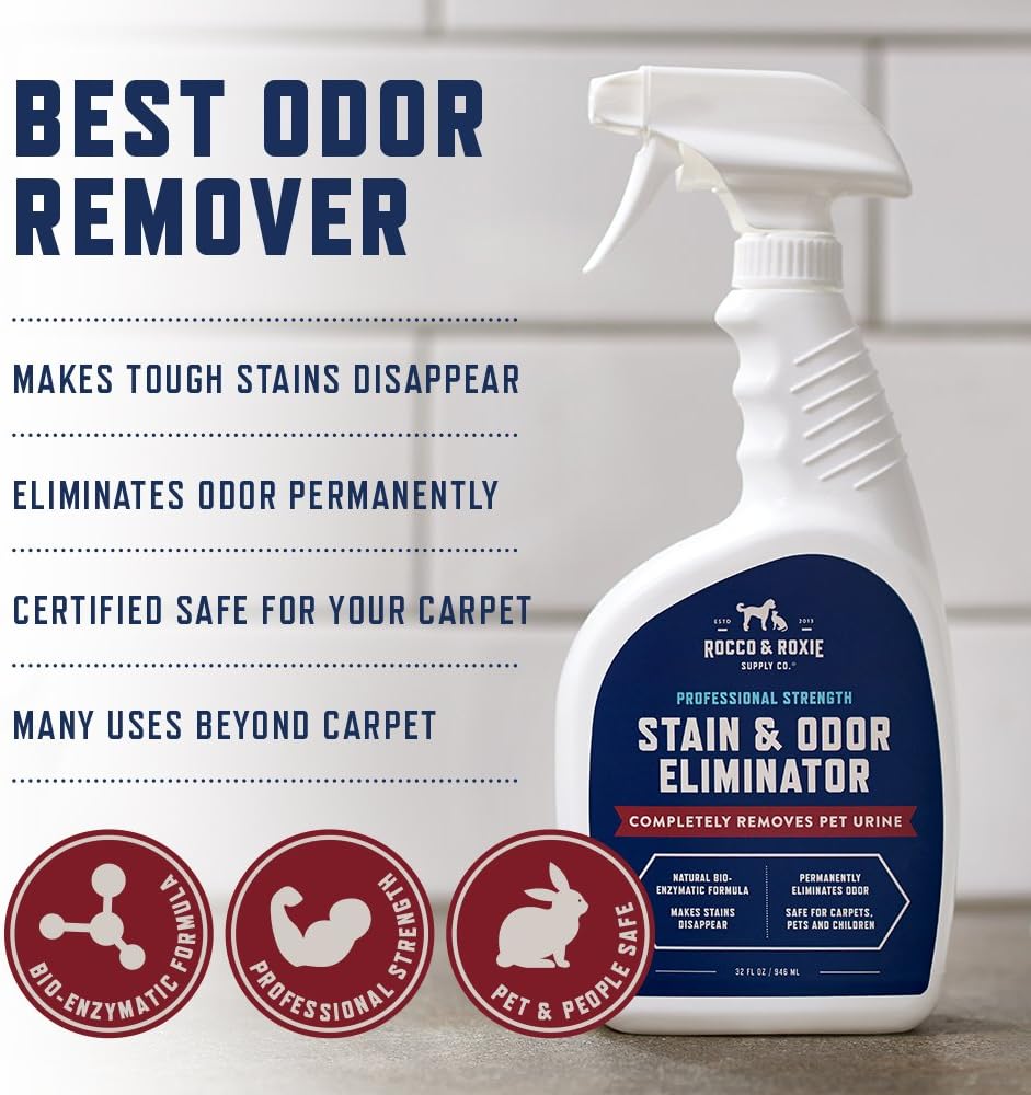 Rocco & Roxie Enzymatic Stain and Odor Eliminator for Pets, 32oz - Effective Carpet Cleaner and Urine Remover for Cats and Dogs