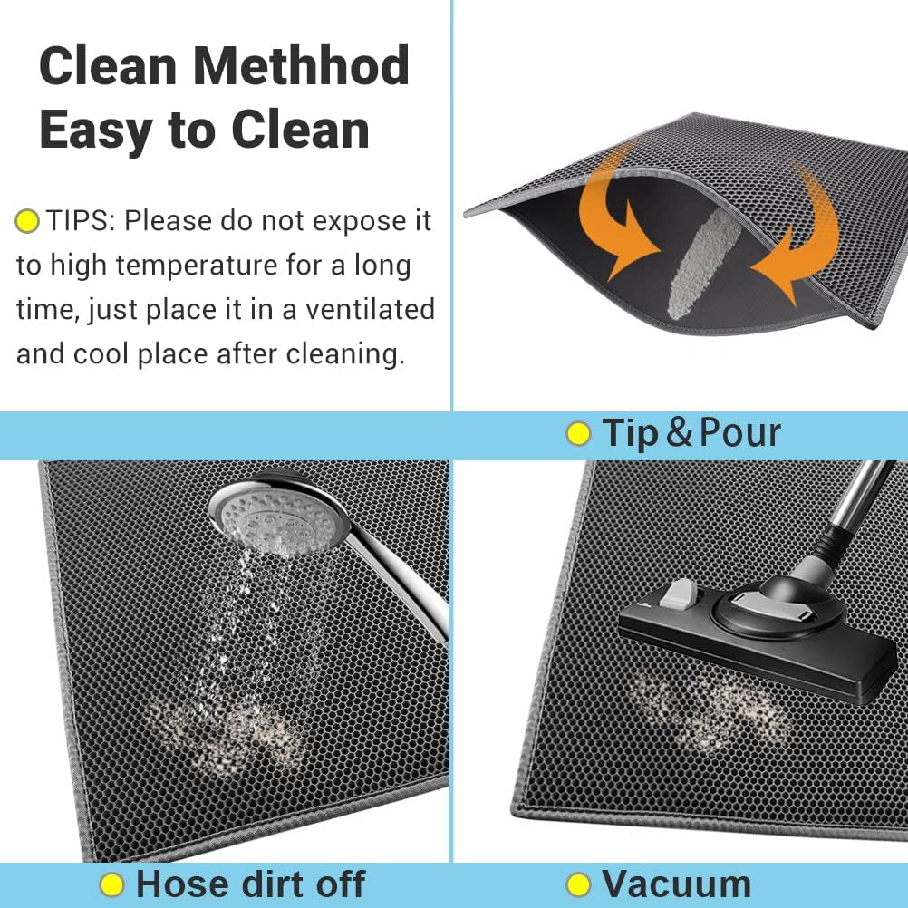 Double Layer Waterproof Cat Litter Mat - Urine-Proof Trapping Mat (Gray, 24 x 15 Inches)