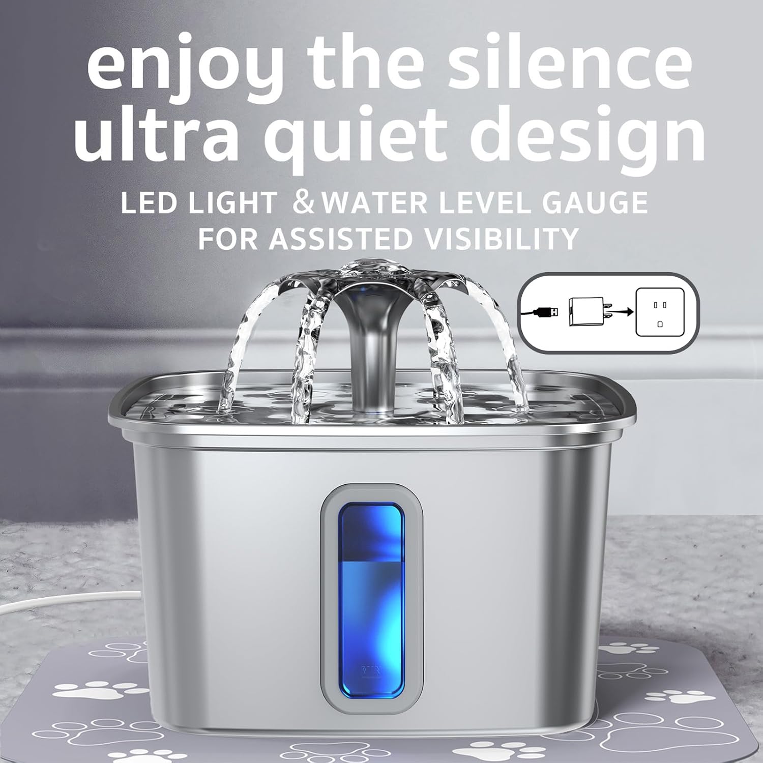 Premium Stainless Steel Automatic Pet Water Fountain - 3.2L Capacity with 3 Filters & Silicone Mat for Cats & Dogs - Award-Winning Silver Design