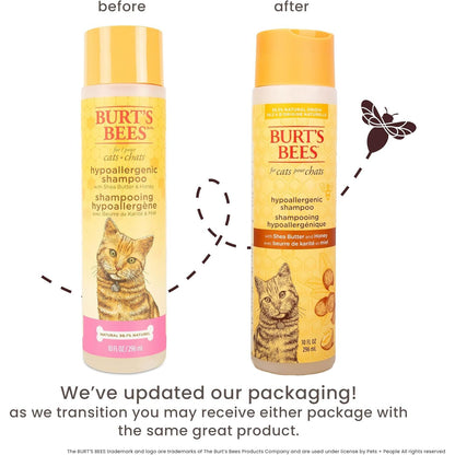 Burt’S Bees for Pets Hypoallergenic Cat Shampoo with Shea Butter and Honey, Gentle Kitten Shampoo for Indoor Cats with Dry or Sensitive Skin, Cat Bathing Supplies, 10 Fl Oz