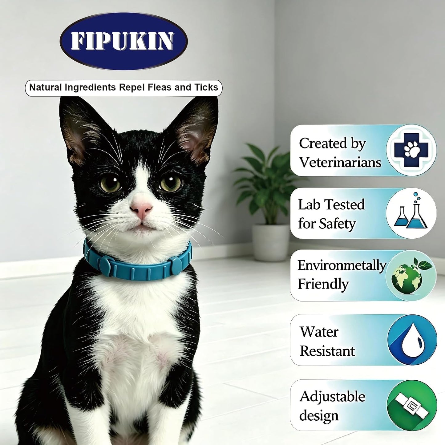 Natural Flea and Tick Repellent Collar for Cats - Safe, Effective, Waterproof, 8 Months Protection, Includes Free Comb, One Size Fits All (13.8 Inches), 2-Pack