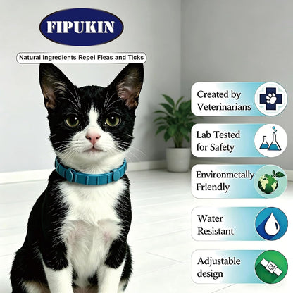 Natural Flea and Tick Repellent Collar for Cats - Safe, Effective, Waterproof, 8 Months Protection, Includes Free Comb, One Size Fits All (13.8 Inches), 2-Pack