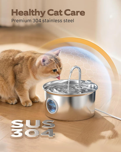 Cat Water Fountain Stainless Steel: Cat Fountain for Drinking - 88Oz/2.6L Pet Water Fountain for Cats Indoor - Quiet Cats Water Bowl Dispenser - Pets Feeding & Watering Supplies - for Small Animals