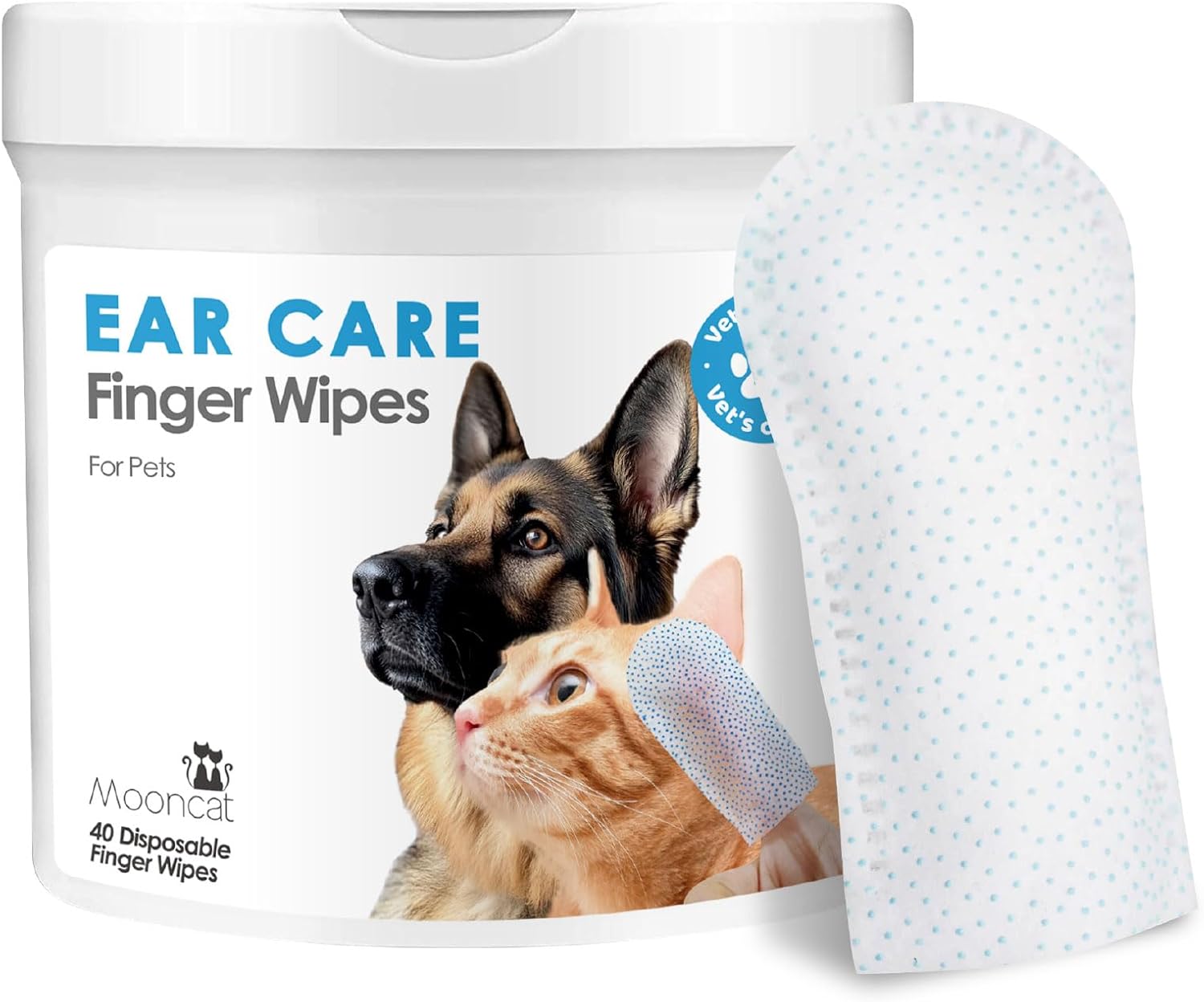 Mooncat Gentle Ear Cleaner Wipes for Cats & Dogs - Soothing Relief for Ear Infections, Mites, and Odors - 40 Easy-to-Use Finger Wipes for Sensitive Ears