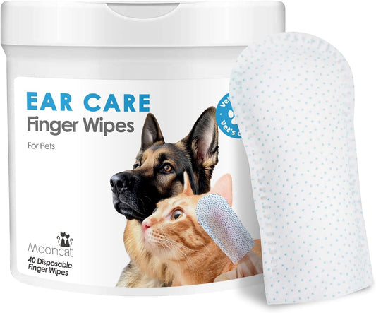 Mooncat Gentle Ear Cleaner Wipes for Cats & Dogs - Soothing Relief for Ear Infections, Mites, and Odors - 40 Easy-to-Use Finger Wipes for Sensitive Ears