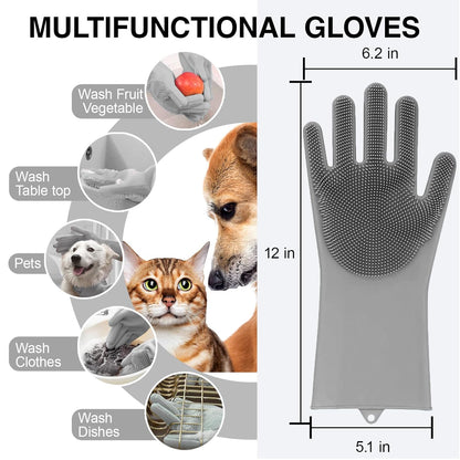  5-Finger Silicone Deshedding and Massage Gloves for Dogs and Cats 