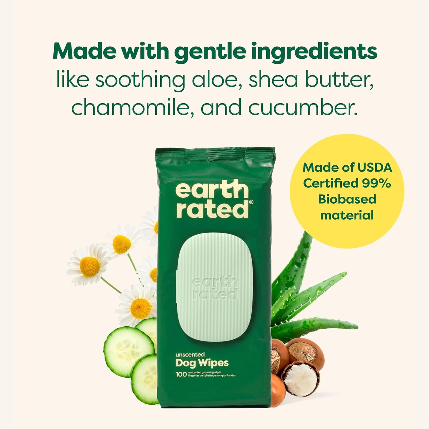 Pet Wipes for Dogs and Cats, Hypoallergenic, Cleaning and Hydrating, for Grooming Paws, Body and Butt, Unscented, 100 Count