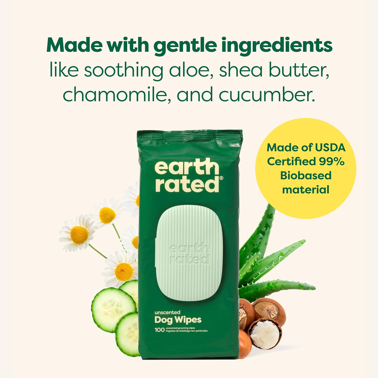 Pet Wipes for Dogs and Cats, Hypoallergenic, Cleaning and Hydrating, for Grooming Paws, Body and Butt, Unscented, 100 Count