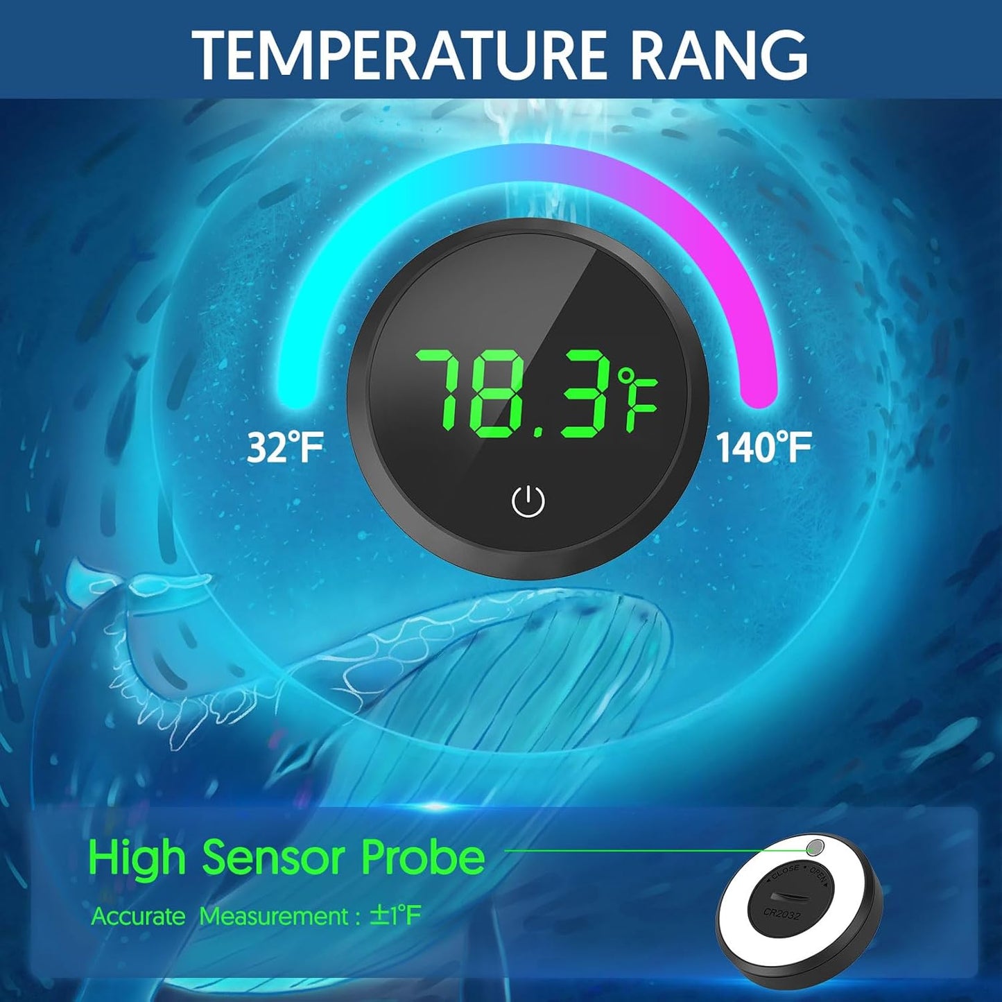 Wireless Digital Aquarium Thermometer with LED Display and Touch Stick