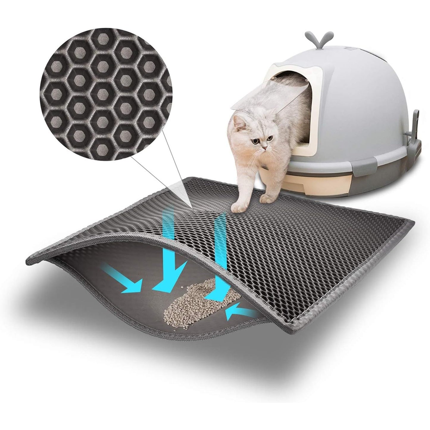Double Layer Waterproof Cat Litter Mat - Urine-Proof Trapping Mat (Gray, 24 x 15 Inches)