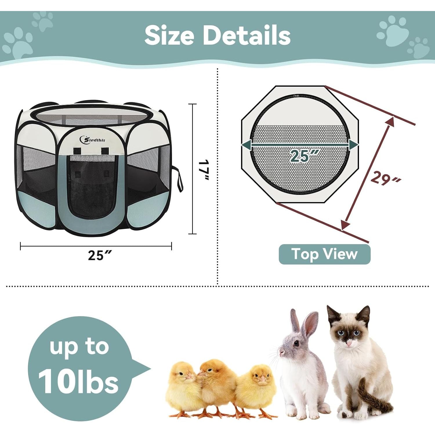 Portable Indoor/Outdoor Pet Playpen for Small Dogs, Cats, and Rabbits with Carrying Case - Grey, Small
