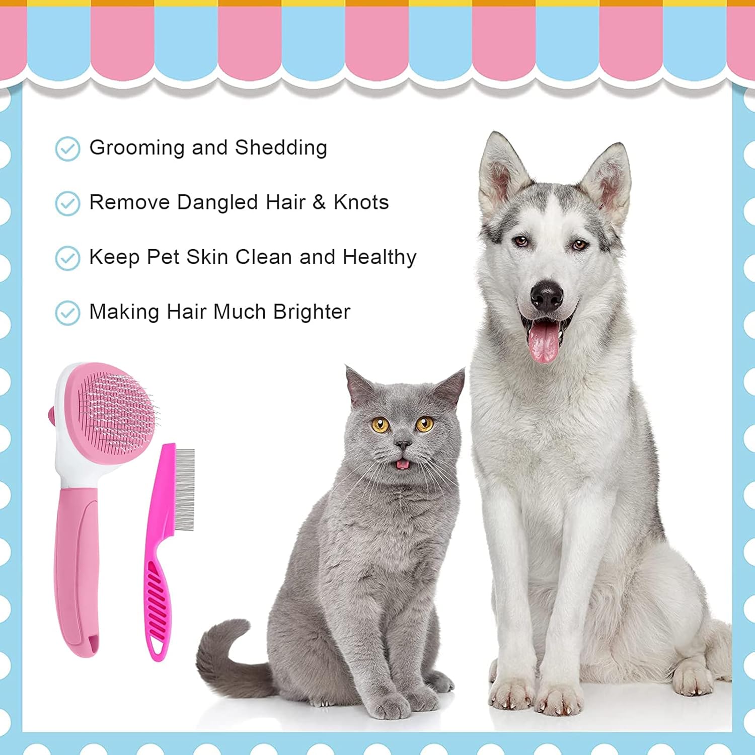 Professional Pet Grooming Brush Set for Indoor Cats and Dogs, Featuring Metal Comb and Self-Cleaning Design with Release Button