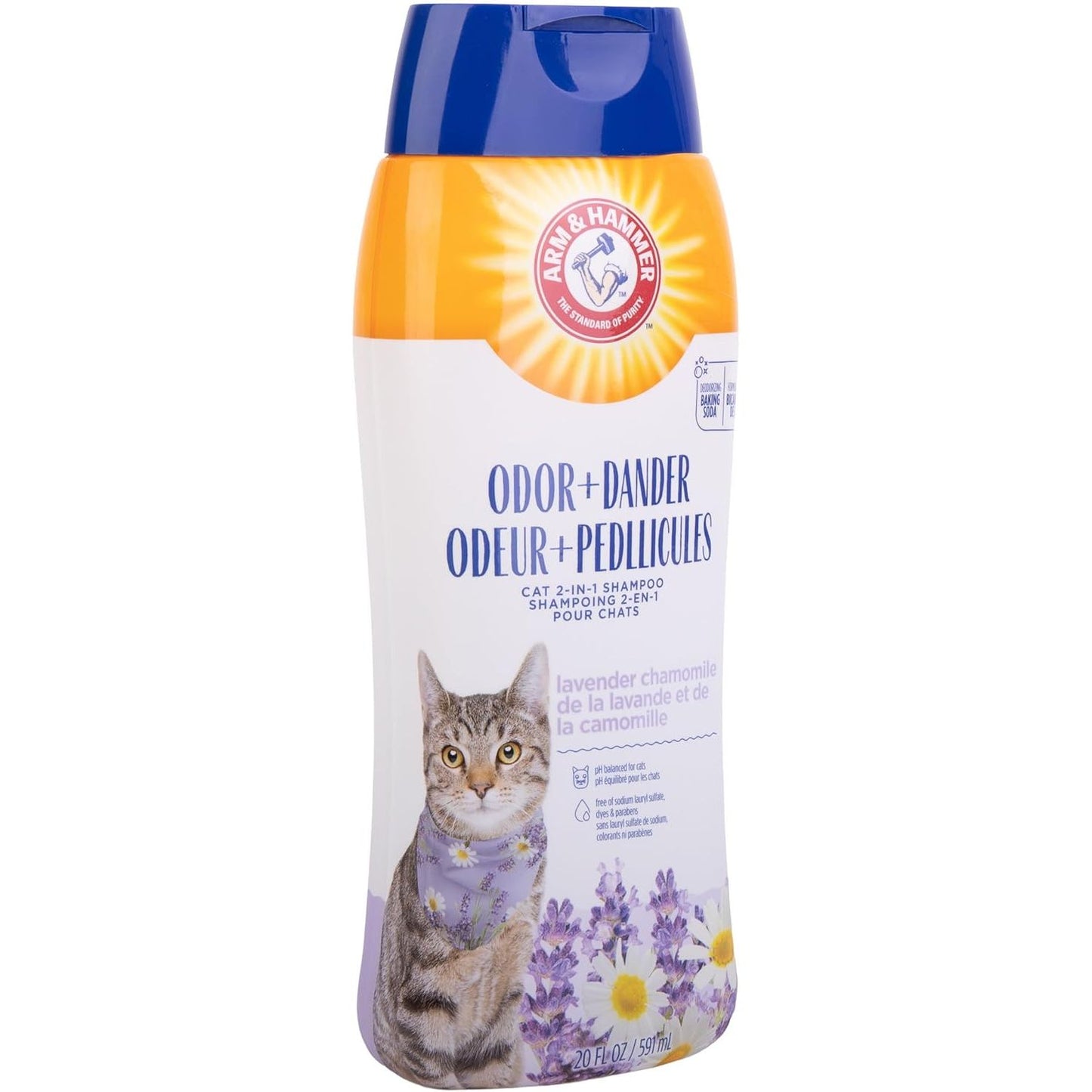 2-in-1 Deodorizing and Dander-Reducing Cat Shampoo with Baking Soda, Lavender Chamomile Scent, 20 Fl Oz