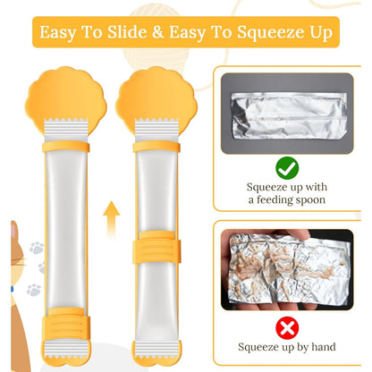 Multifunctional 3-Piece Cat Treat Spoon Set for Clean Feeding of Wet Food and Licky Treats - Beige, Green, Orange