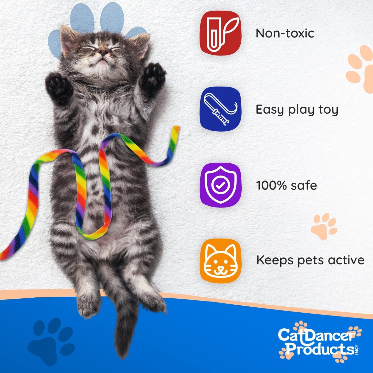 Rainbow Cat Wand Charmer - Safe and Engaging Teaser Toy for Indoor Cats and Kittens, Flexible Exercise Wand with Vibrant Fabric Ribbons