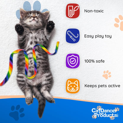Rainbow Cat Wand Charmer - Safe and Engaging Teaser Toy for Indoor Cats and Kittens, Flexible Exercise Wand with Vibrant Fabric Ribbons