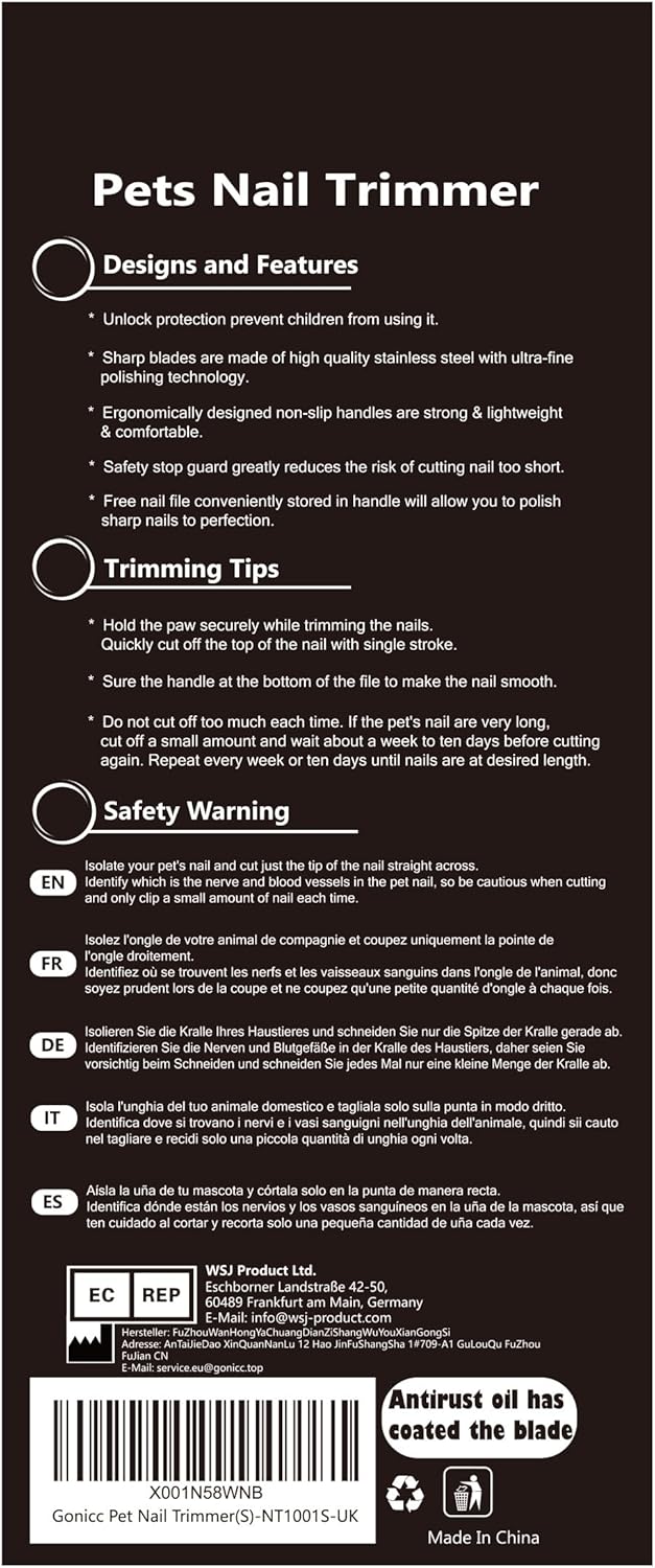 Gonicc Professional Small Dog and Cat Nail Clippers Sharp Stainless Steel Pet Nail Trimmers(With Free Nail File in Handle), with Safety Guard to Avoid Overcutting