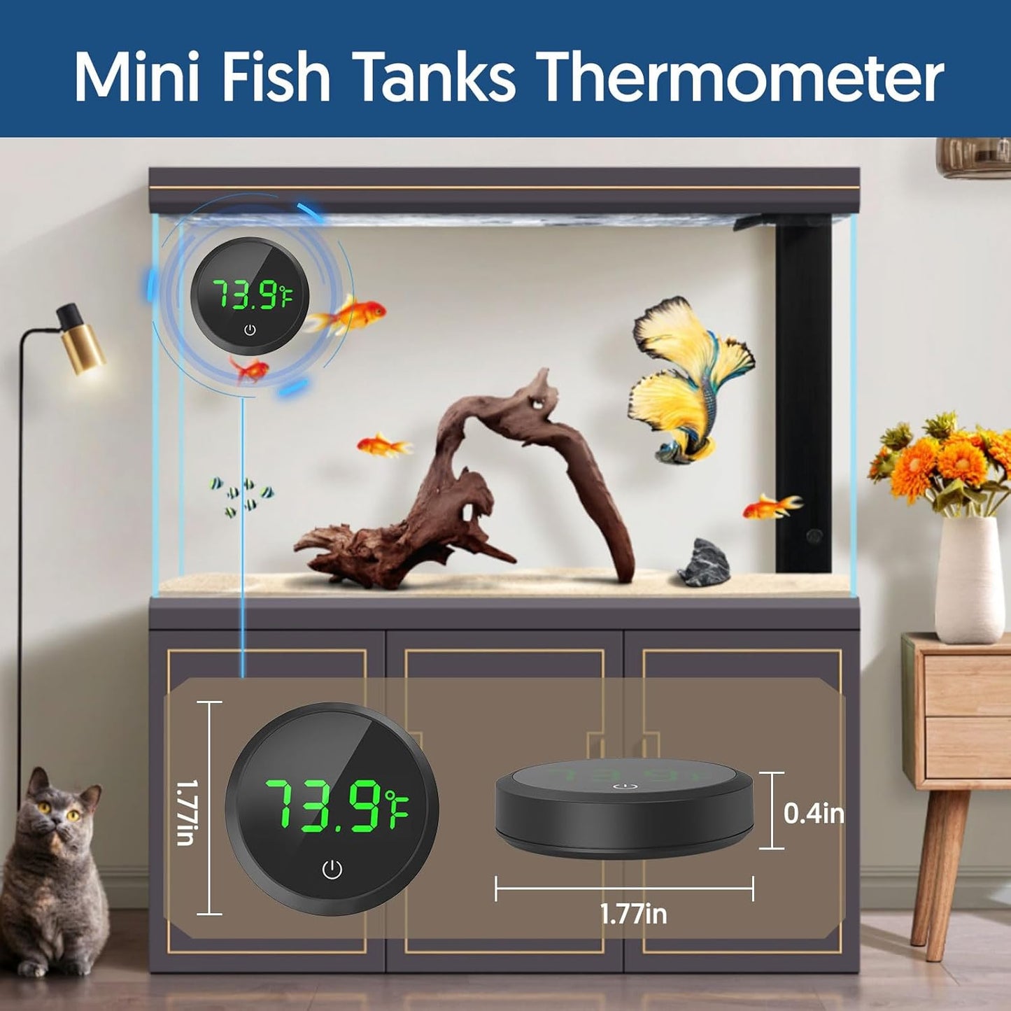 Wireless Digital Aquarium Thermometer with LED Display and Touch Stick
