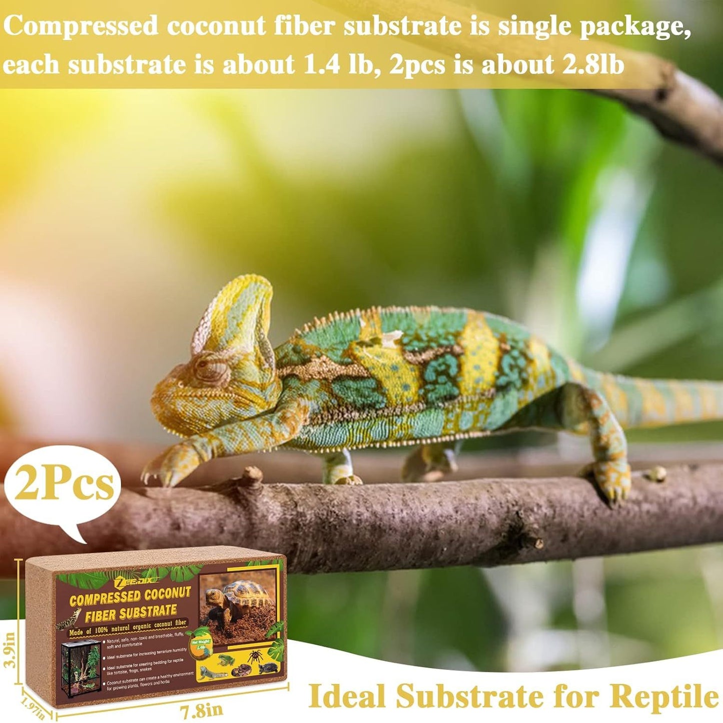  2-Pack Organic Coconut Fiber Substrate for Terrarium Bedding - Ideal for Reptiles, Tortoises, Bearded Dragons, Leopard Geckos, Snakes, Hermit Crabs, Frogs, and Tarantulas