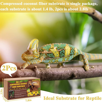  2-Pack Organic Coconut Fiber Substrate for Terrarium Bedding - Ideal for Reptiles, Tortoises, Bearded Dragons, Leopard Geckos, Snakes, Hermit Crabs, Frogs, and Tarantulas