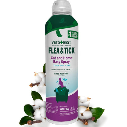Natural Flea & Tick Easy Spray for Cats – Natural Flea & Tick Prevention with Cotton Spice Scent – Plant-Based Cat Spray with Essential Oils – Gentle Pest Control Formula – 14 Oz Bottle