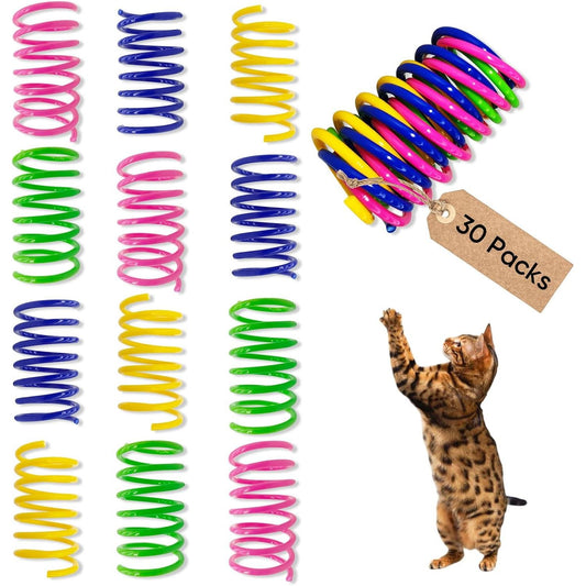30-Pack Interactive Cat Spring Toys - Durable Colorful Plastic Spiral Springs for Indoor Cats and Kittens