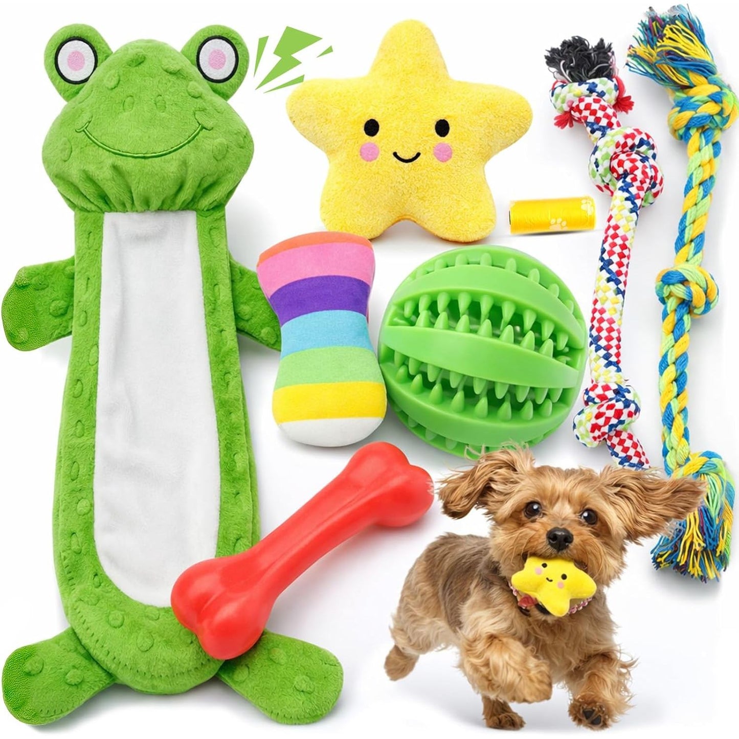  8-Pack Puppy Toy Set for Small Dogs - Includes Plush Squeaky Toys, Rope Toys, and Teething Balls