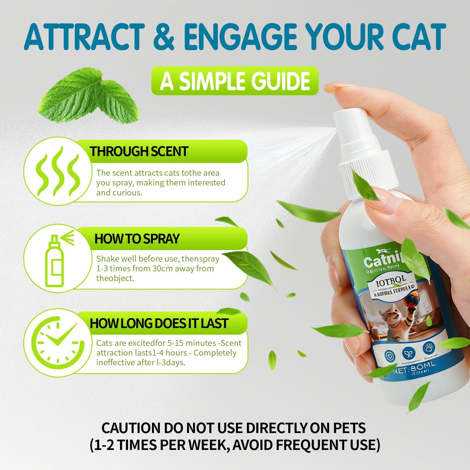 Premium Catnip Spray for Cats – 100% Natural Ingredients, Boosts Energy,Relieves Stress – Renews Toys, Reduces Scratching, Easy-To-Use & Mess-Free 2.71 Fl OZ (Blue-Green, M)