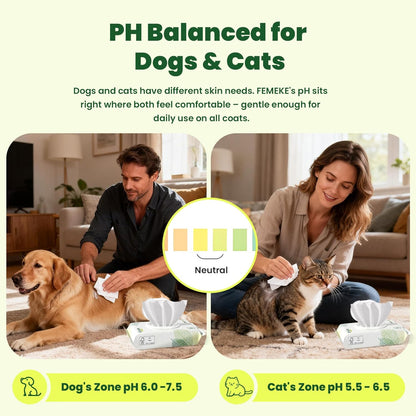 Hypoallergenic Unscented Dog and Cat Wipes (4X50 Packs) | All-Natural Plant Fiber with Aloe and Vitamin E 