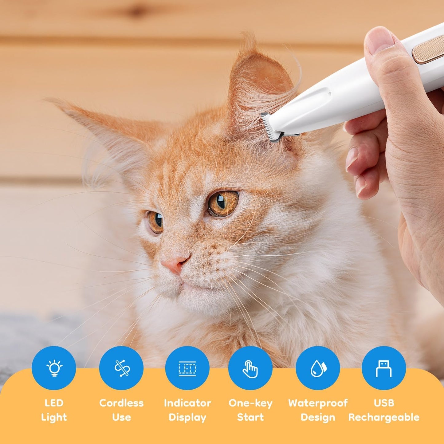 Waterproof Rechargeable Pet Hair Trimmer with LED Light for Paws, Eyes, Ears, Face, and Buttocks - Quiet Operation for Small Dogs and Cats