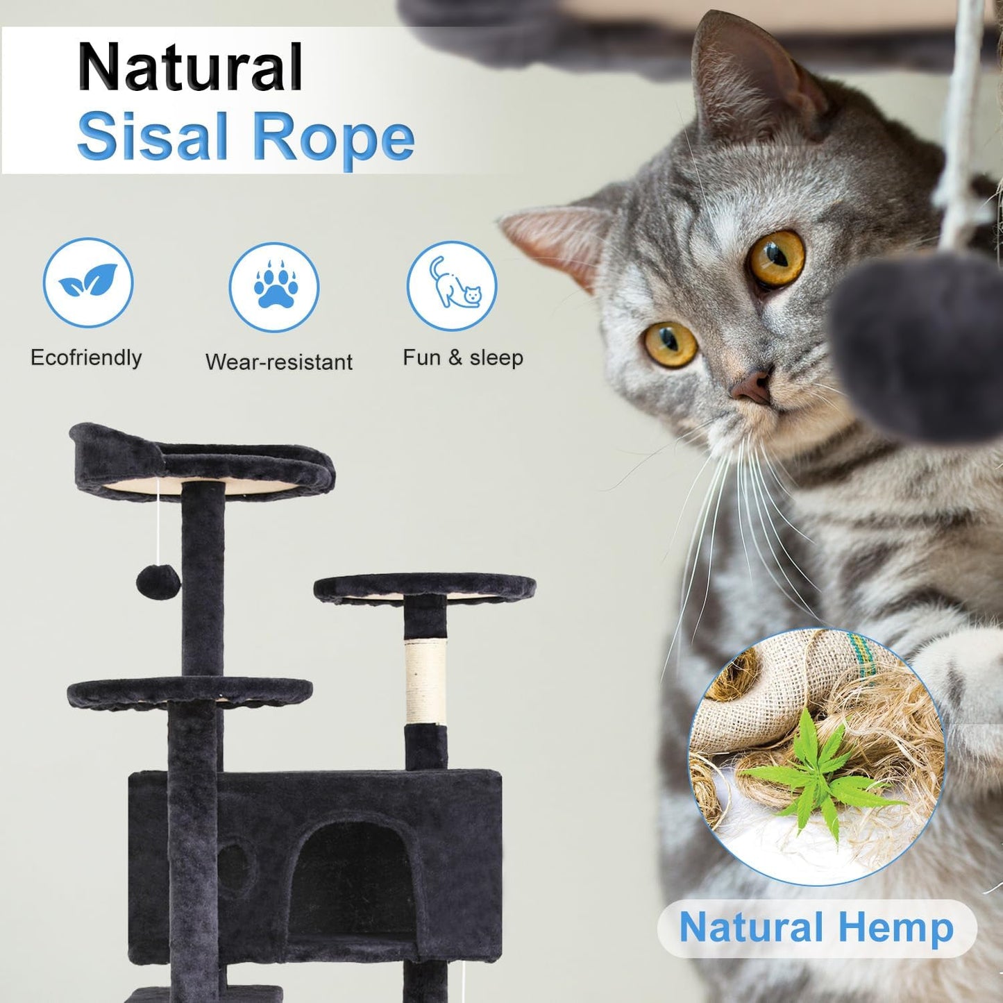 Elevate Playtime: FDW 54-Inch Dark Gray Multi-Level Cat Tree Tower with Scratching Posts, Condos, Plush Perches & Toys – Perfect for Kittens & Cats!