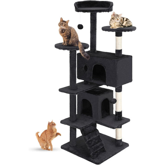Elevate Playtime: FDW 54-Inch Dark Gray Multi-Level Cat Tree Tower with Scratching Posts, Condos, Plush Perches & Toys – Perfect for Kittens & Cats!